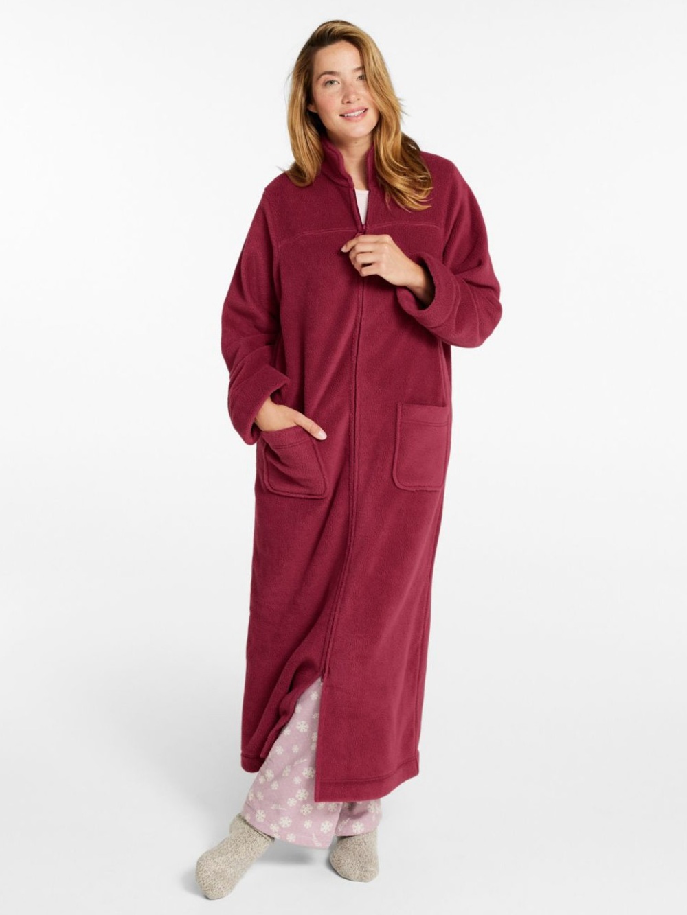 LL BEAN winter fleece robe zip front